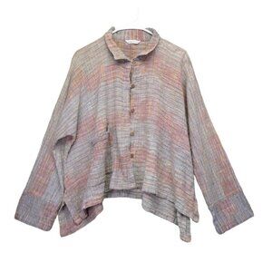 Yasuko Kurisaka Cotton Woven Long Sleeve Button Front Shirt Jacket O/S Lagenlook